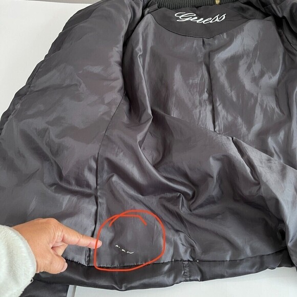 Guess Womens Down Puffer Jacket Medium M Grey Down Feather Filler Streetwear - Picture 12 of 15